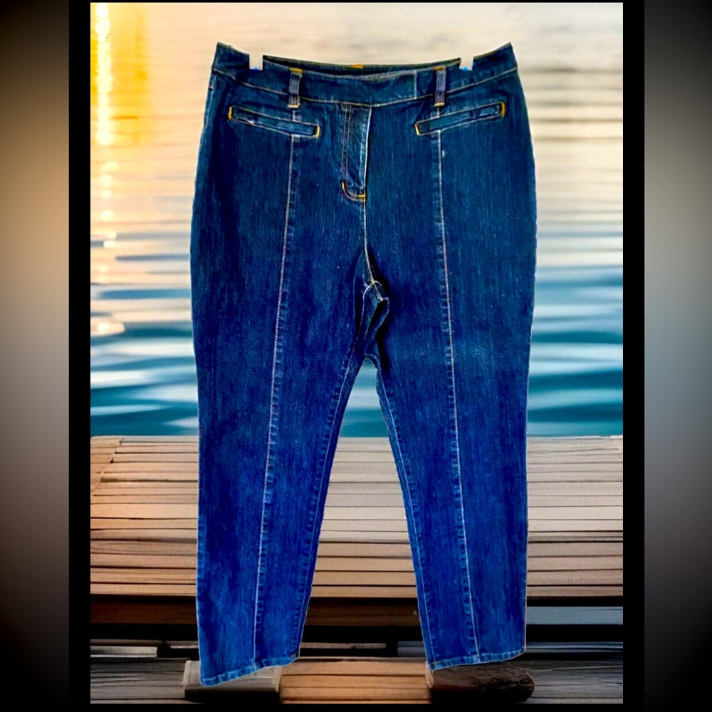 👖JONES of NEW YORK👖EASY CARE STRETCH FRONT ZIP SLIT POCKETS SEAM LINE JEANS❣️